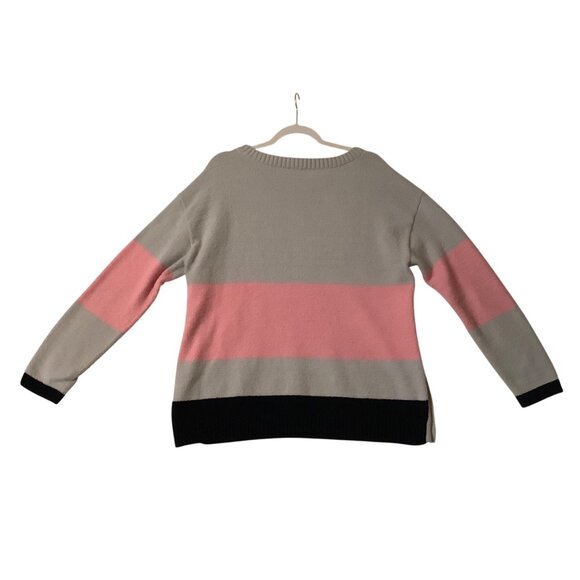 Talbots Womens XL Striped Sweater Pink Gray With Black Hem Soft Button Detail - Picture 7 of 7